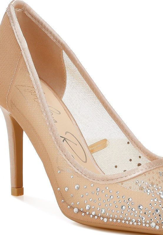 High Ball Mesh Rhinestone Stiletto Pumps - Body By J'ne