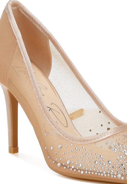 High Ball Mesh Rhinestone Stiletto Pumps - Body By J'ne
