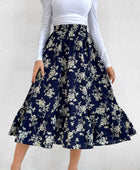 Printed Elastic Waist Midi Skirt