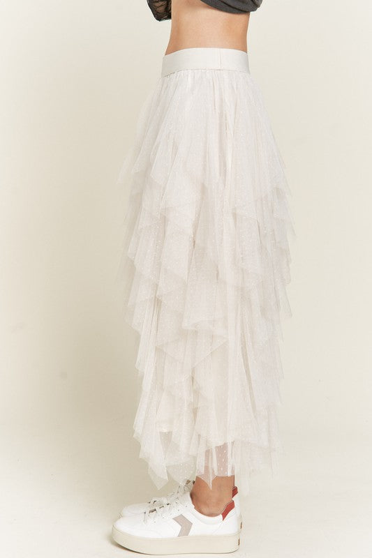 PLUS LAYER POLKA DOT MESH LINED A-LINE MIDI SKIRT - Body By J'ne