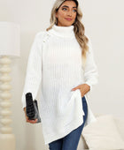 Slit Turtleneck Long Sleeve Sweater