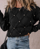 Pearl Detail Round Neck Long Sleeve Sweater