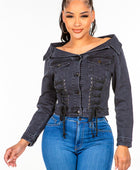 Off Shoulder Lace Up Denim Jacket