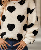 Fuzzy Heart Dropped Shoulder Sweatshirt