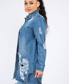 Distressed Button Down Denim Shirt Jacket - Body By J'ne