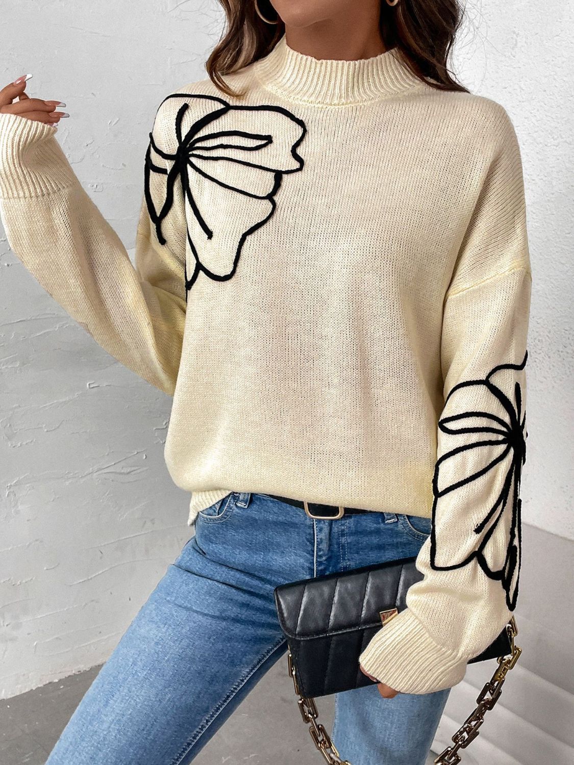 Perfee Mock Neck Dropped Shoulder Long Sleeve Sweater - Body By J'ne