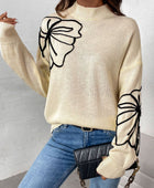 Perfee Mock Neck Dropped Shoulder Long Sleeve Sweater