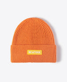 NEWYORK Patch Rib-Knit Cuffed Beanie