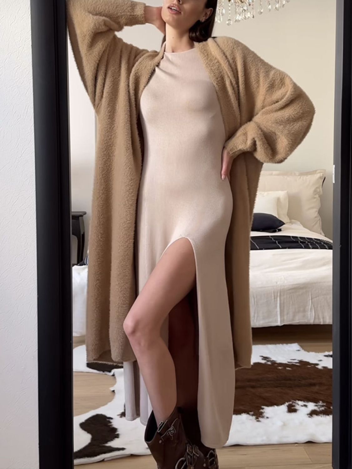 Fuzzy Open Front Solid Color Cardigan - Body By J'ne