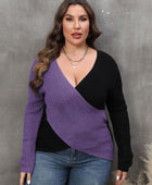 Two-Tone Surplice Neck Sweater