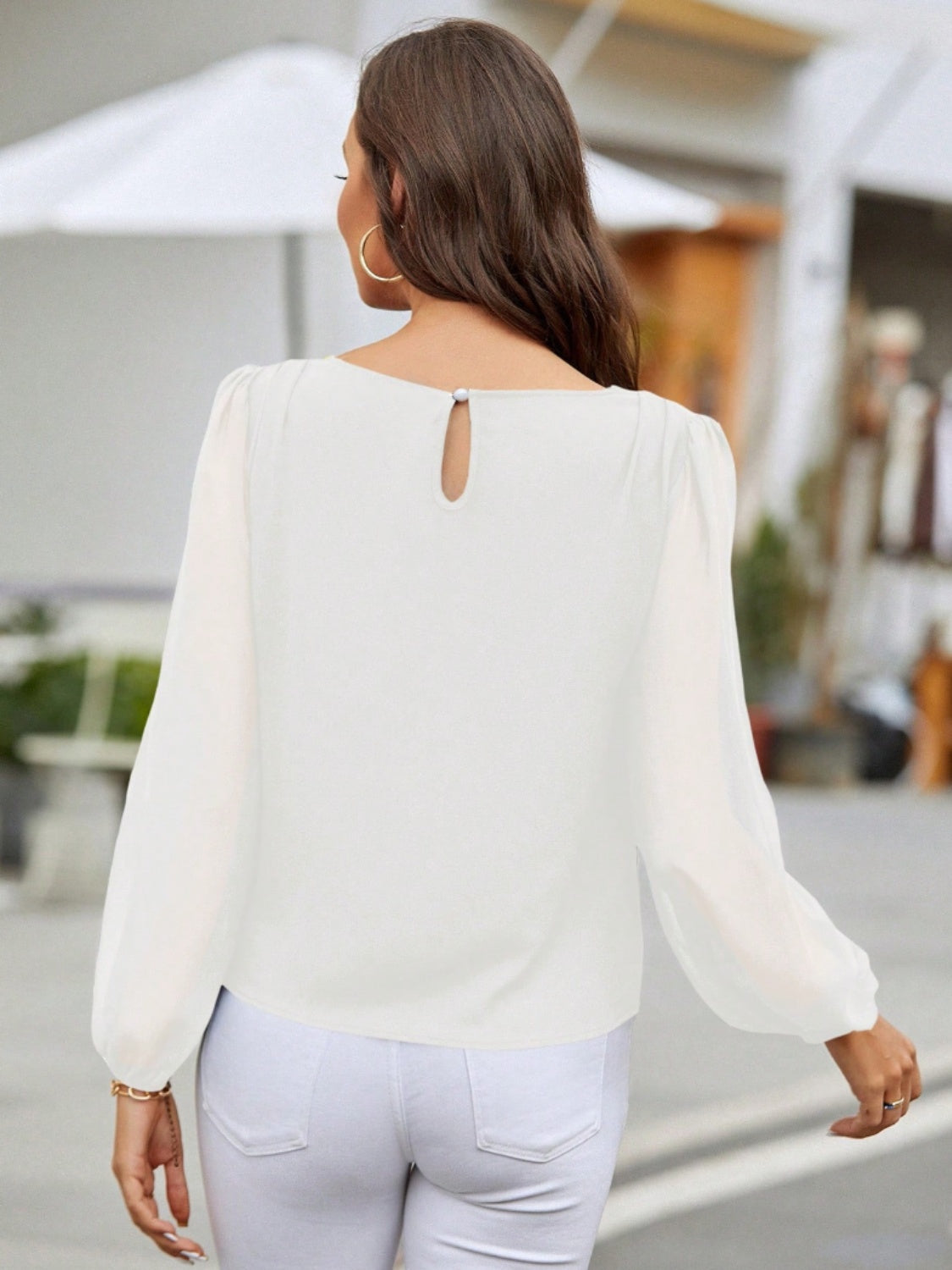 Round Neck Balloon Sleeve Blouse - Body By J'ne