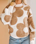Contrast Flower Mock Neck Long Sleeve Sweater