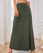 Solid Elastic Waist Maxi Skirt