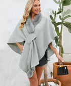 Fuzzy Trim Open Front Poncho