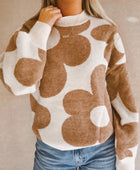 Contrast Flower Mock Neck Long Sleeve Sweater