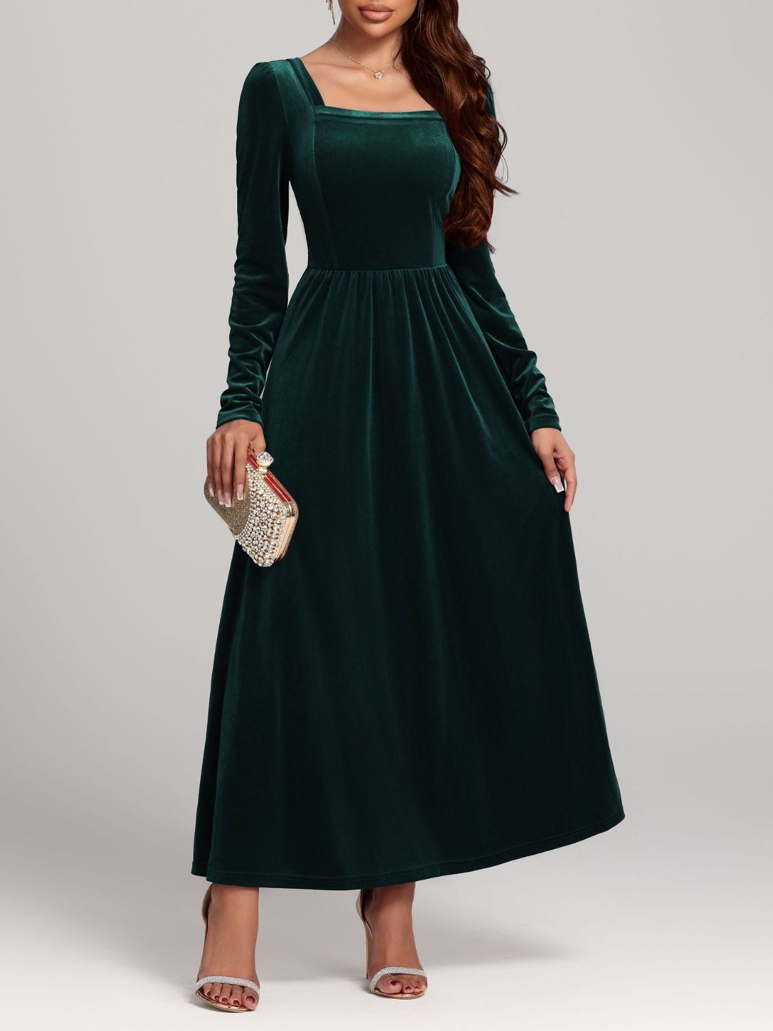 Velvet Square Neck Long Sleeve Dress