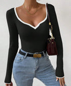 Contrast Trim Long Sleeve Knit Top