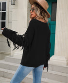 Fringe Round Neck Dropped Shoulder Sweater - Body By J'ne