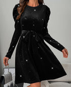 Glitter Round Neck Puff Sleeve Dress