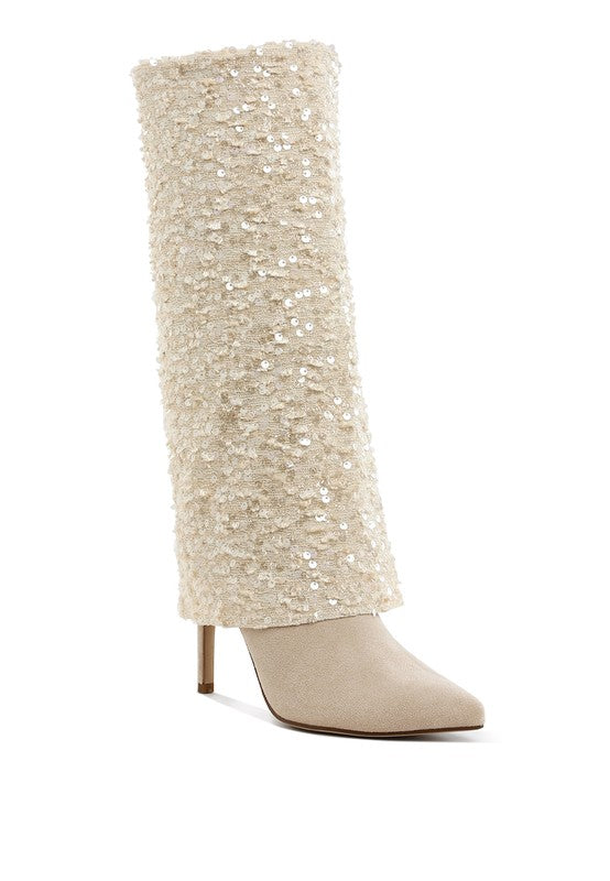 Sin City Sequinned Fold-Over Calf Boots - Body By J'ne