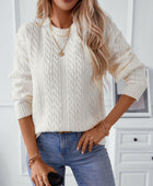 Cable-Knit Round Neck Long Sleeve Sweater