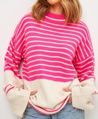 Striped Mock Neck Long Sleeve Sweater