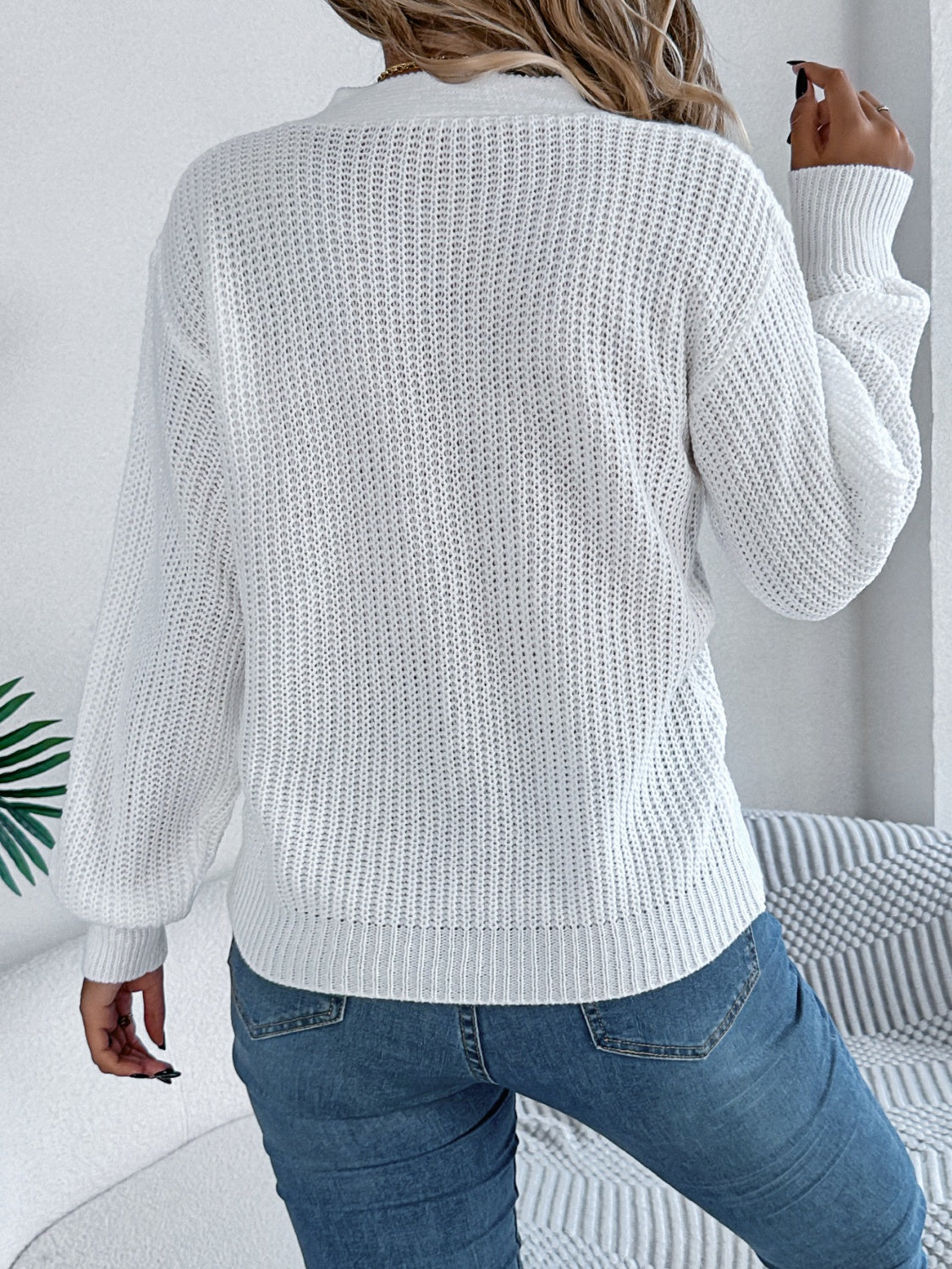 Cutout V-Neck Long Sleeve Sweater - Body By J'ne