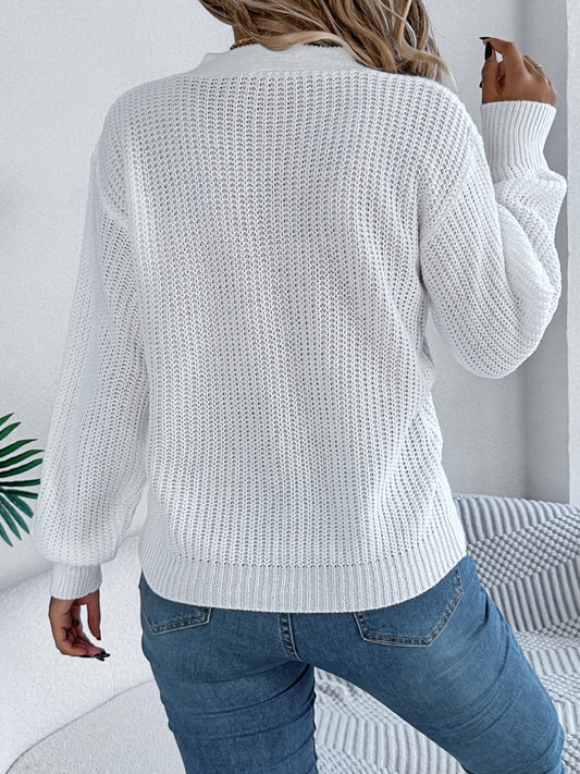 Cutout V-Neck Long Sleeve Sweater - Body By J'ne