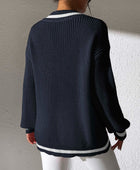 Contrast Trim V-Neck Long Sleeve Sweater