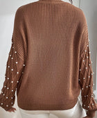 Pearl Detail Round Neck Long Sleeve Sweater