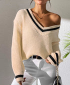 Contrast Trim V-Neck Long Sleeve Sweater