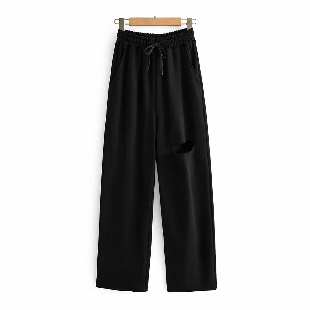 Drawstring Ripped Wide Leg Mopping Sweatpants - Body By J'ne