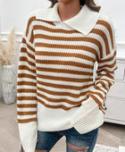 Devine Striped Collared Neck Long Sleeve Sweater