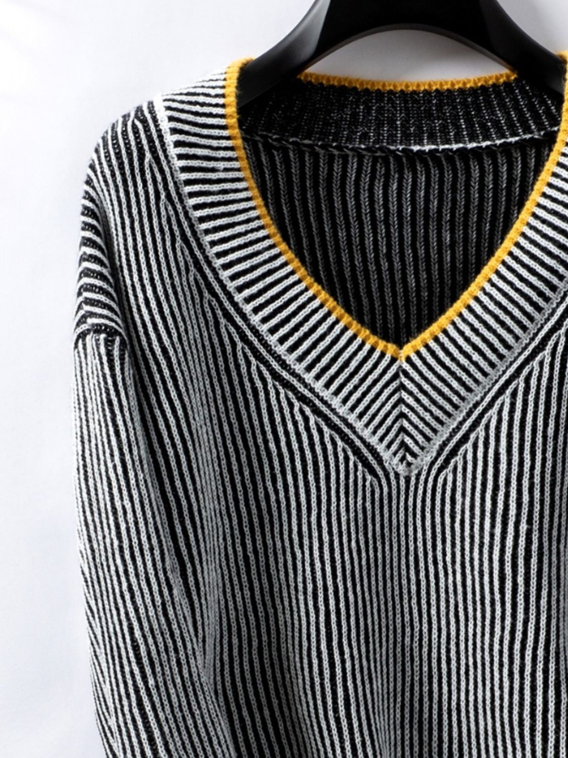 Striped V-Neck Long Sleeve Sweater - Body By J'ne