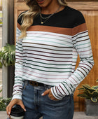 Perfee Striped Round Neck Long Sleeve T-Shirt