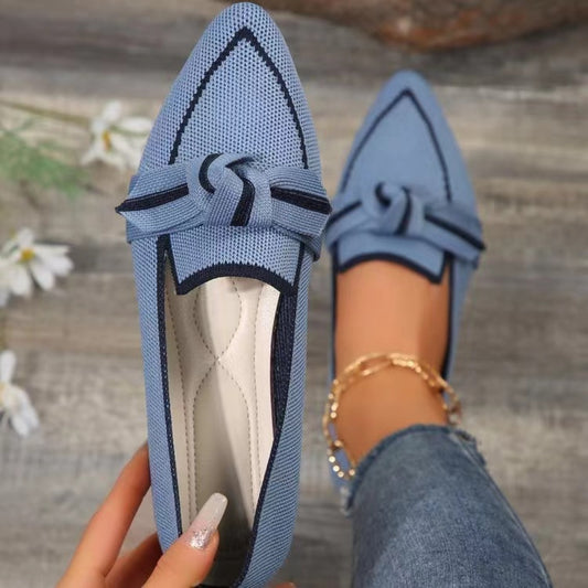 Bow Contrast Trim Point Toe Loafers - Body By J'ne