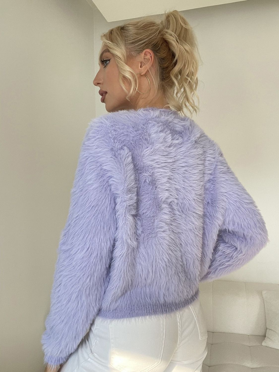 Button Down Long Sleeve Fuzzy Cardigan - Body By J'ne