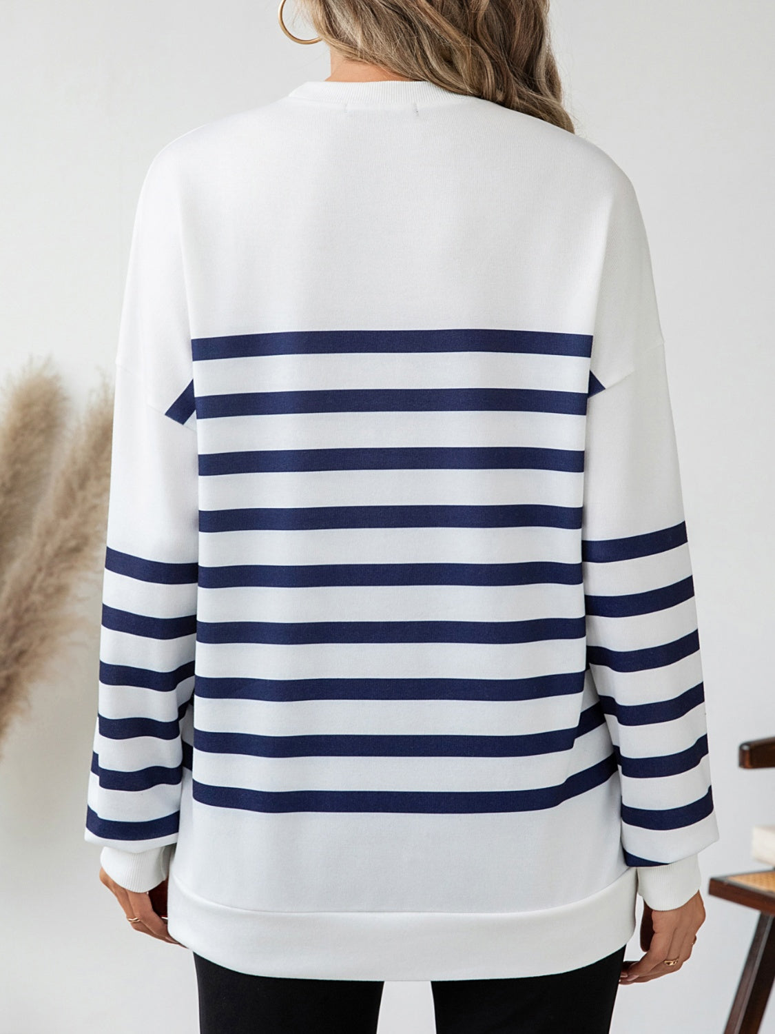 Striped Round Neck Long Sleeve T-Shirt - Body By J'ne