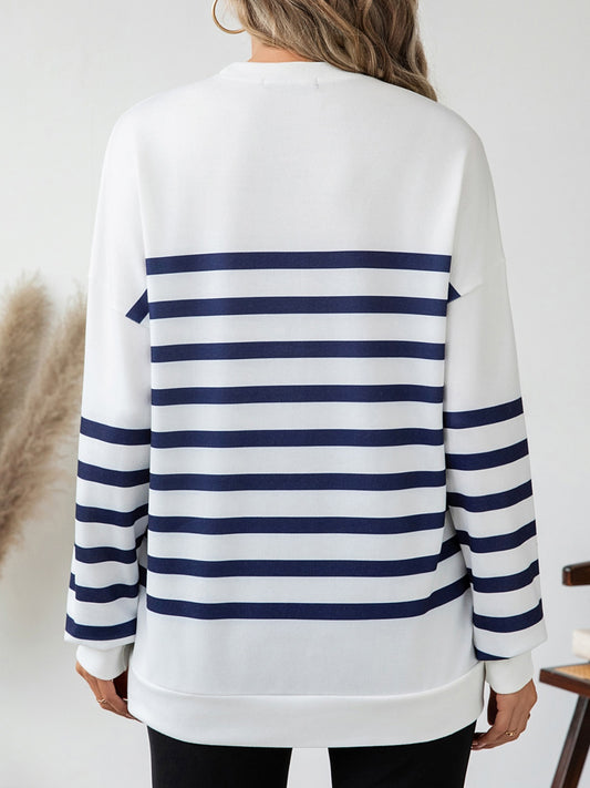 Striped Round Neck Long Sleeve T-Shirt - Body By J'ne