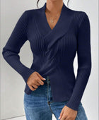 Twist Front Ribbed Long Sleeve Sweater