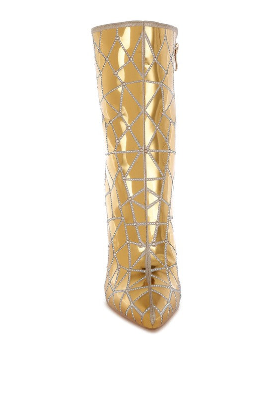 Echostage Rhinestones Embellished Metallic Boots - Body By J'ne