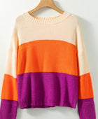 Color Block Drop Shoulder Round Neck Sweater