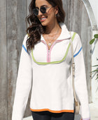Contrast Half Zip Drop Shoulder Sweater