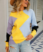 Color Block Round Neck Dropped Shoulder Sweater - Body By J'ne
