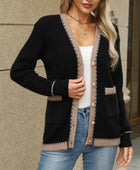 Contrast Trim Button Up Long Sleeve Cardigan