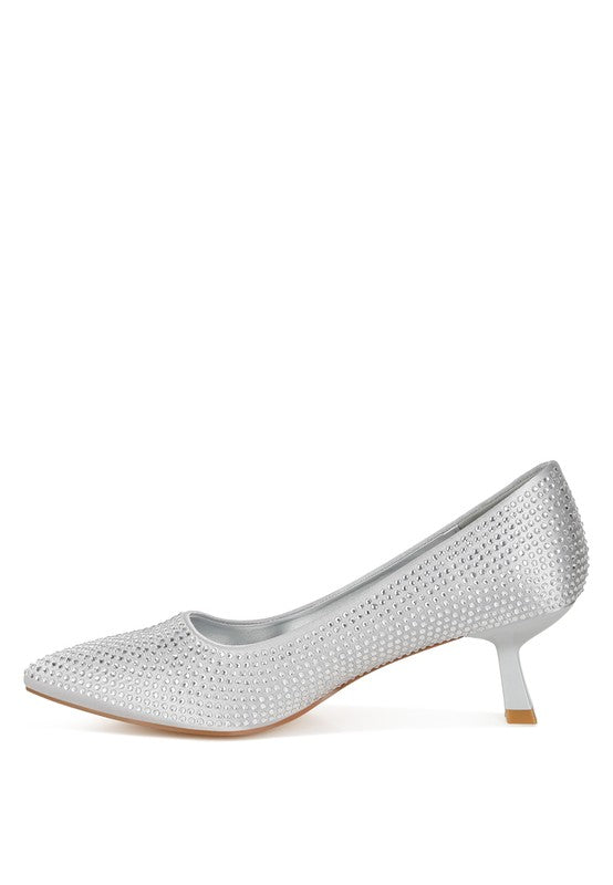 Dinah Rhinestones Embellished Kitten Heel Pumps - Body By J'ne