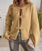 Devine Tied Round Neck Dropped Shoulder Cardigan