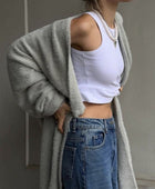 Fuzzy Open Front Solid Color Cardigan