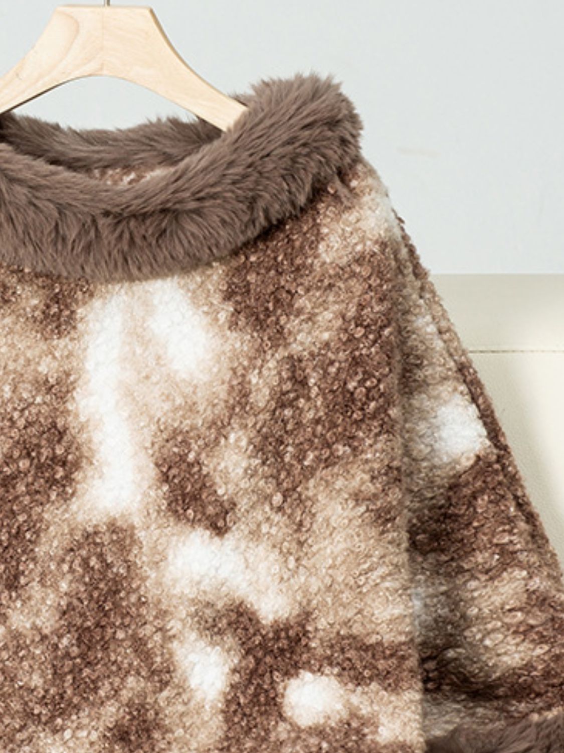 Furry Contrast Three-Quarter Poncho