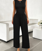 Devine Round Neck Sleeveless Wide Leg Jumpsuit